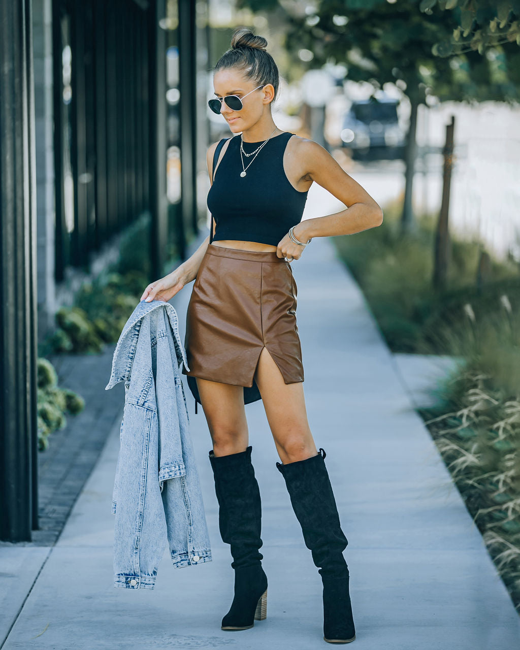 Hickory Faux Leather Mini Skirt Oshnow