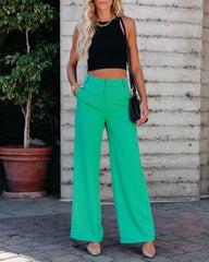 Hidden Gem Pocketed Wide Leg Pants - Green Oshnow