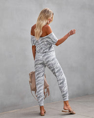 Hidden Treasure Pocketed Camo Knit Jumpsuit - Light Grey Oshnow