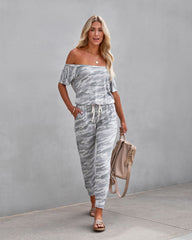 Hidden Treasure Pocketed Camo Knit Jumpsuit - Light Grey Oshnow