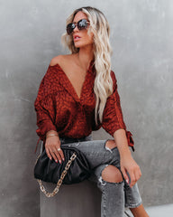 Hint Satin Leopard Embossed Dolman Blouse - Rust Oshnow