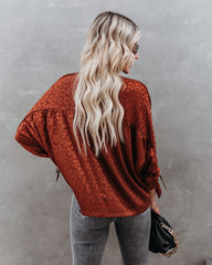 Hint Satin Leopard Embossed Dolman Blouse - Rust Oshnow