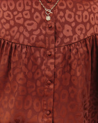 Hint Satin Leopard Embossed Dolman Blouse - Rust Oshnow