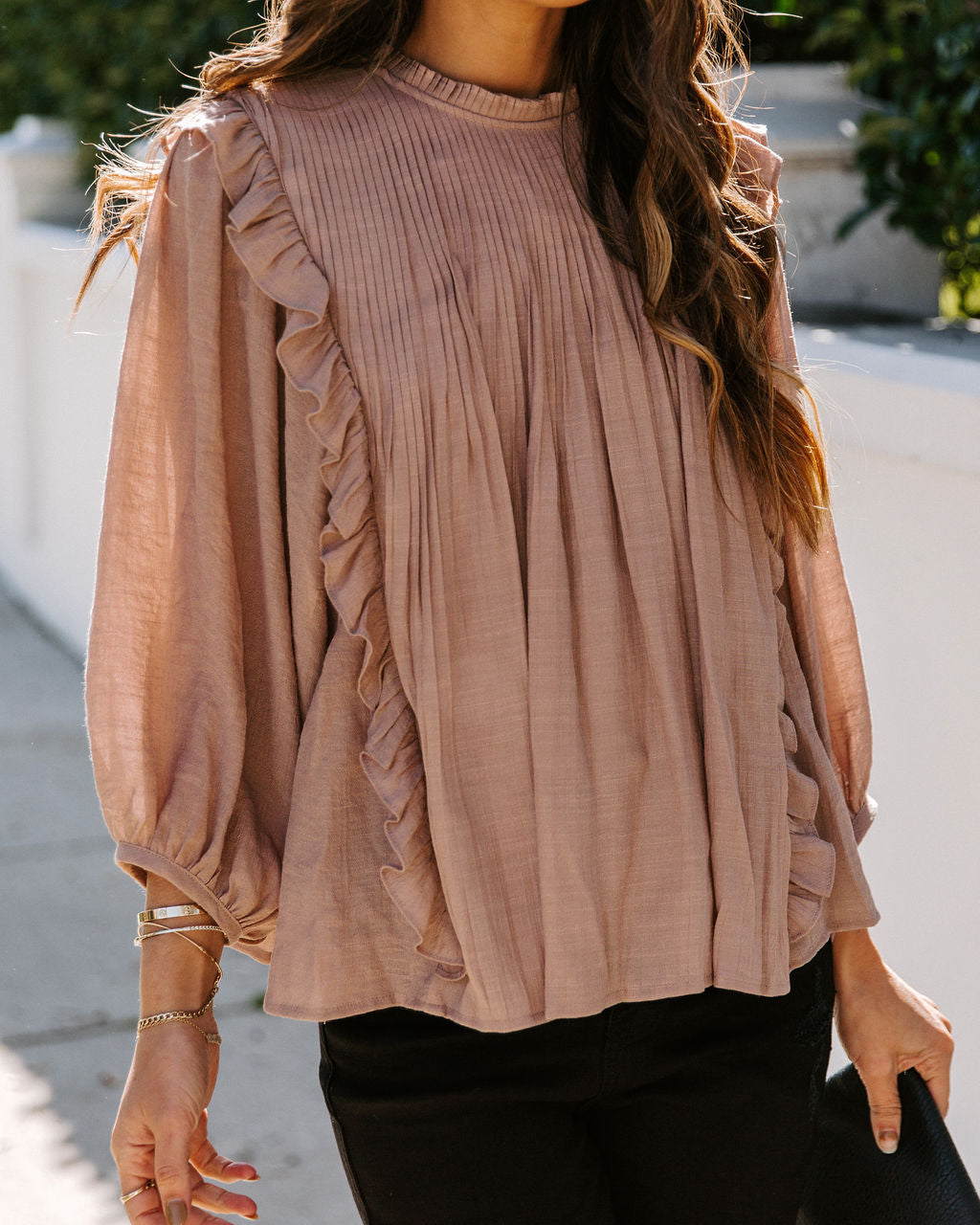 Honeymoon Phase Pleated Ruffle Blouse Oshnow