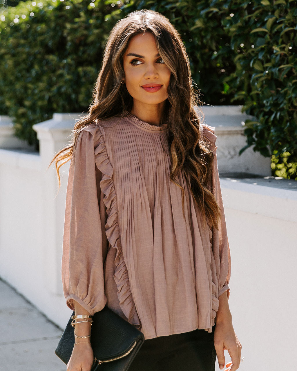 Honeymoon Phase Pleated Ruffle Blouse Oshnow