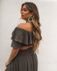 Huma Cotton Off The Shoulder Crop Top - Carbon Oshnow