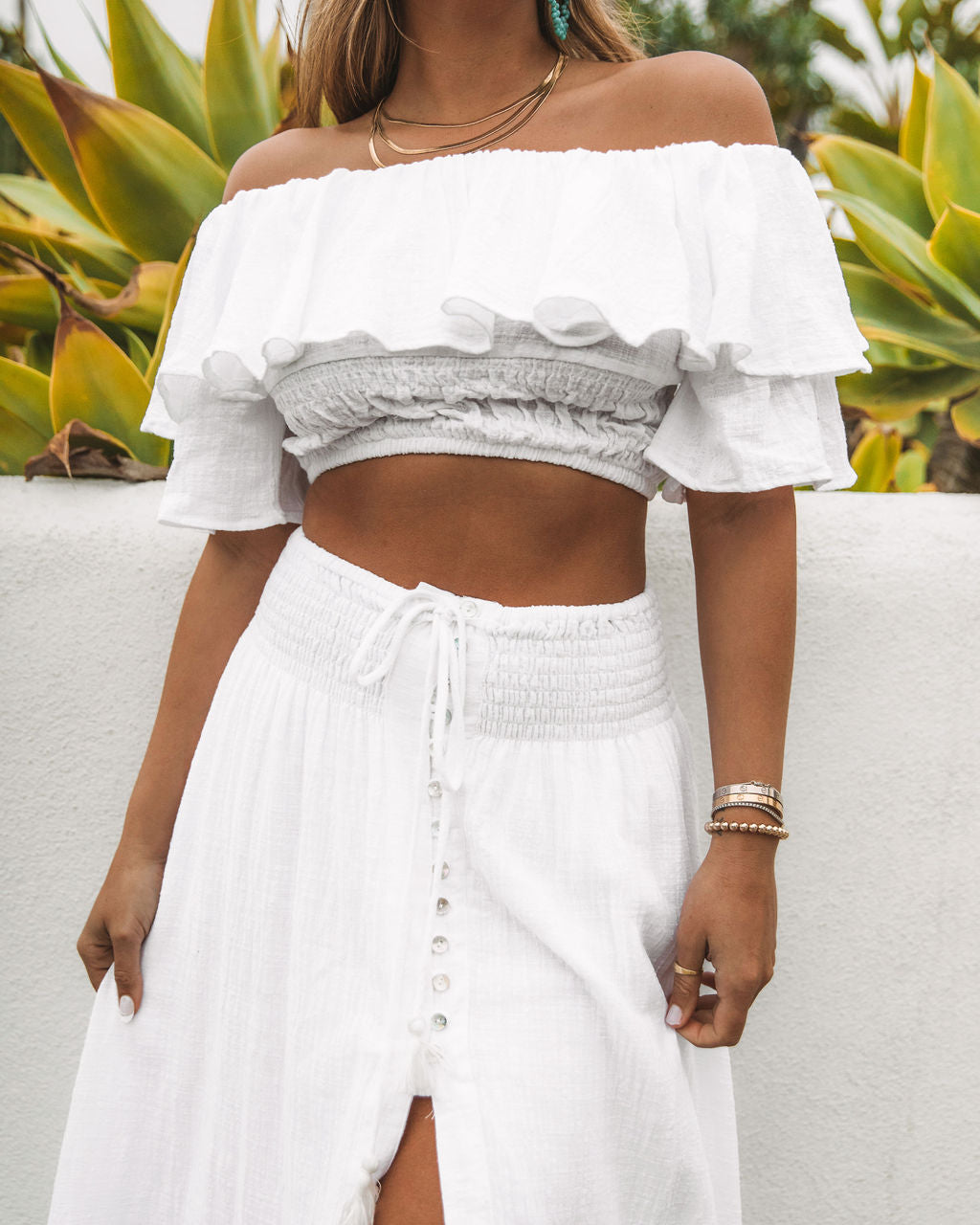 Huma Cotton Off The Shoulder Crop Top - White Oshnow