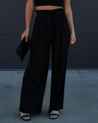 Del Ray Waist Tie Wide Leg Pants - Black