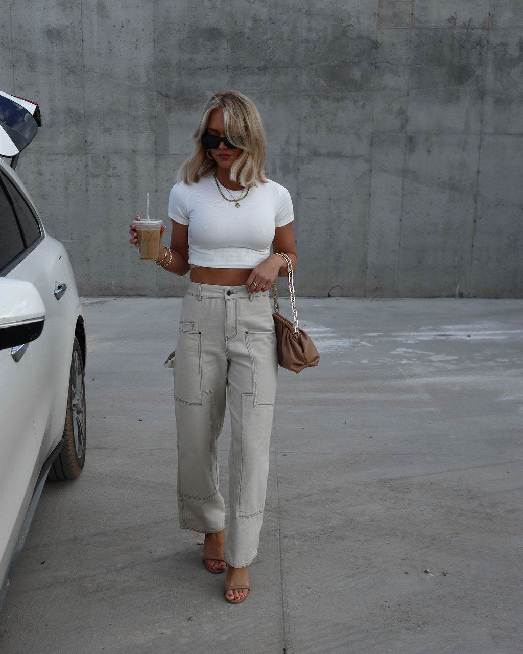 Carson High Waisted Wide Leg Pants - Beige