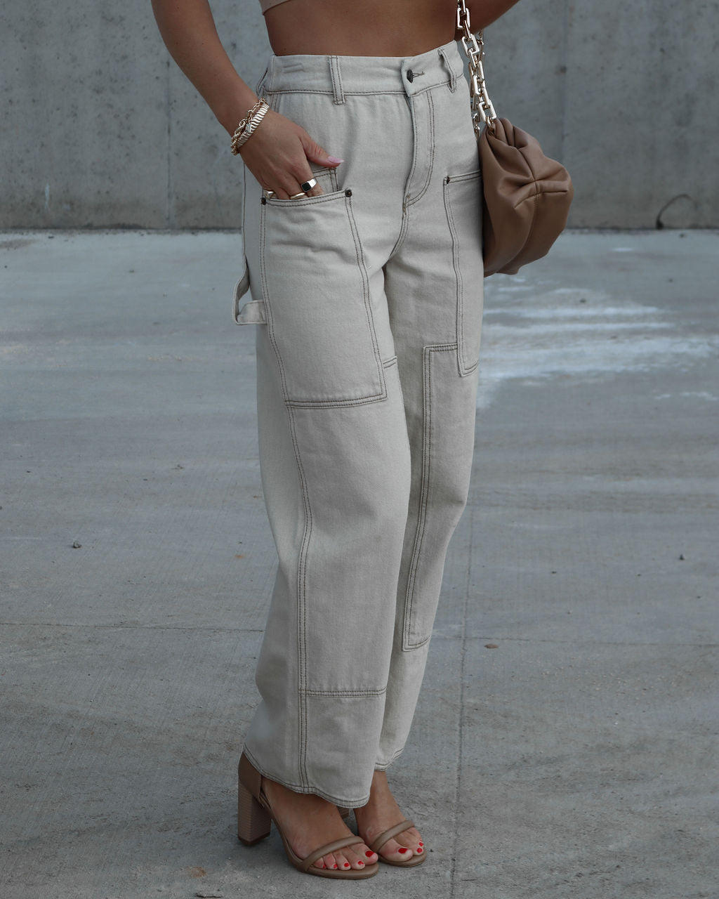 Carson High Waisted Wide Leg Pants - Beige