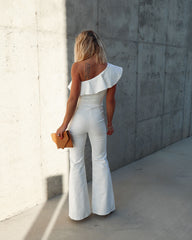 Cameran Cotton One Shoulder Flare Jumpsuit - White