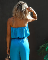 Bimini Satin Pocketed Wide Leg Pants - Aqua