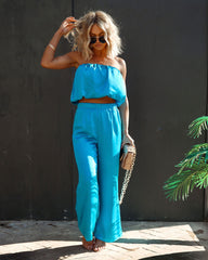 Bimini Satin Pocketed Wide Leg Pants - Aqua