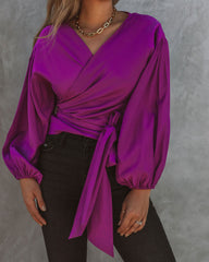 Icon Balloon Sleeve Wrap Blouse Oshnow