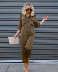 Impressive Moment Pocketed Utility Jumpsuit - Olive Oshnow