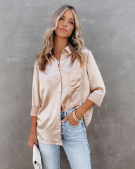 Impulse Satin Button Down Blouse - Champagne Oshnow