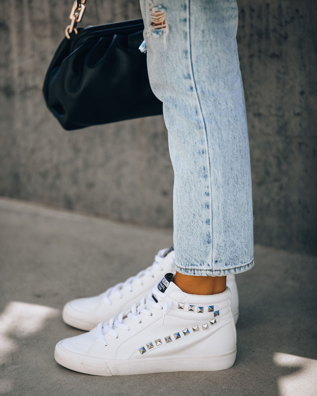 In The Crowd Studded High-Top Sneaker - White Oshnow