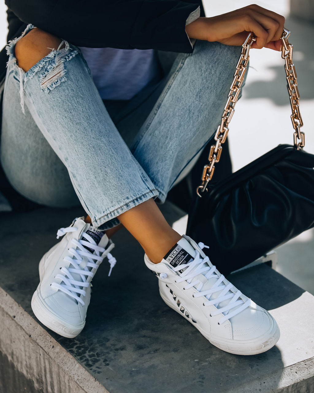 In The Crowd Studded High-Top Sneaker - White Oshnow