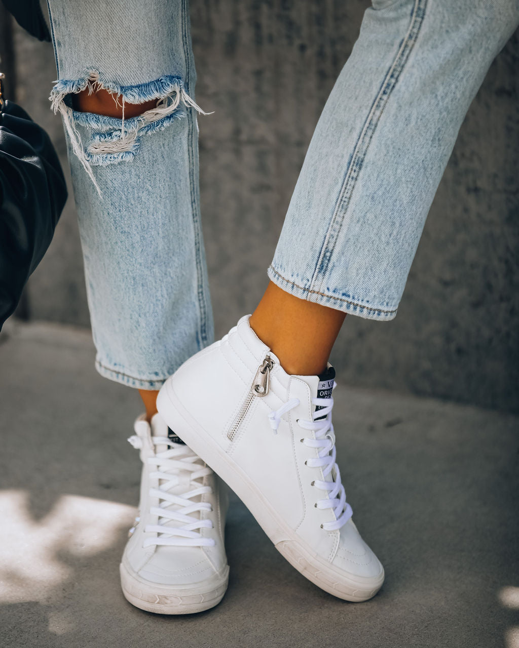 In The Crowd Studded High-Top Sneaker - White Oshnow