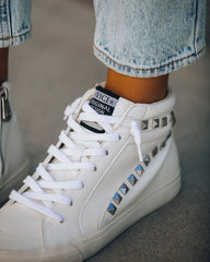 In The Crowd Studded High-Top Sneaker - White Oshnow