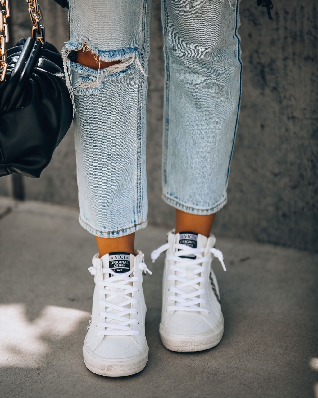 In The Crowd Studded High-Top Sneaker - White Oshnow