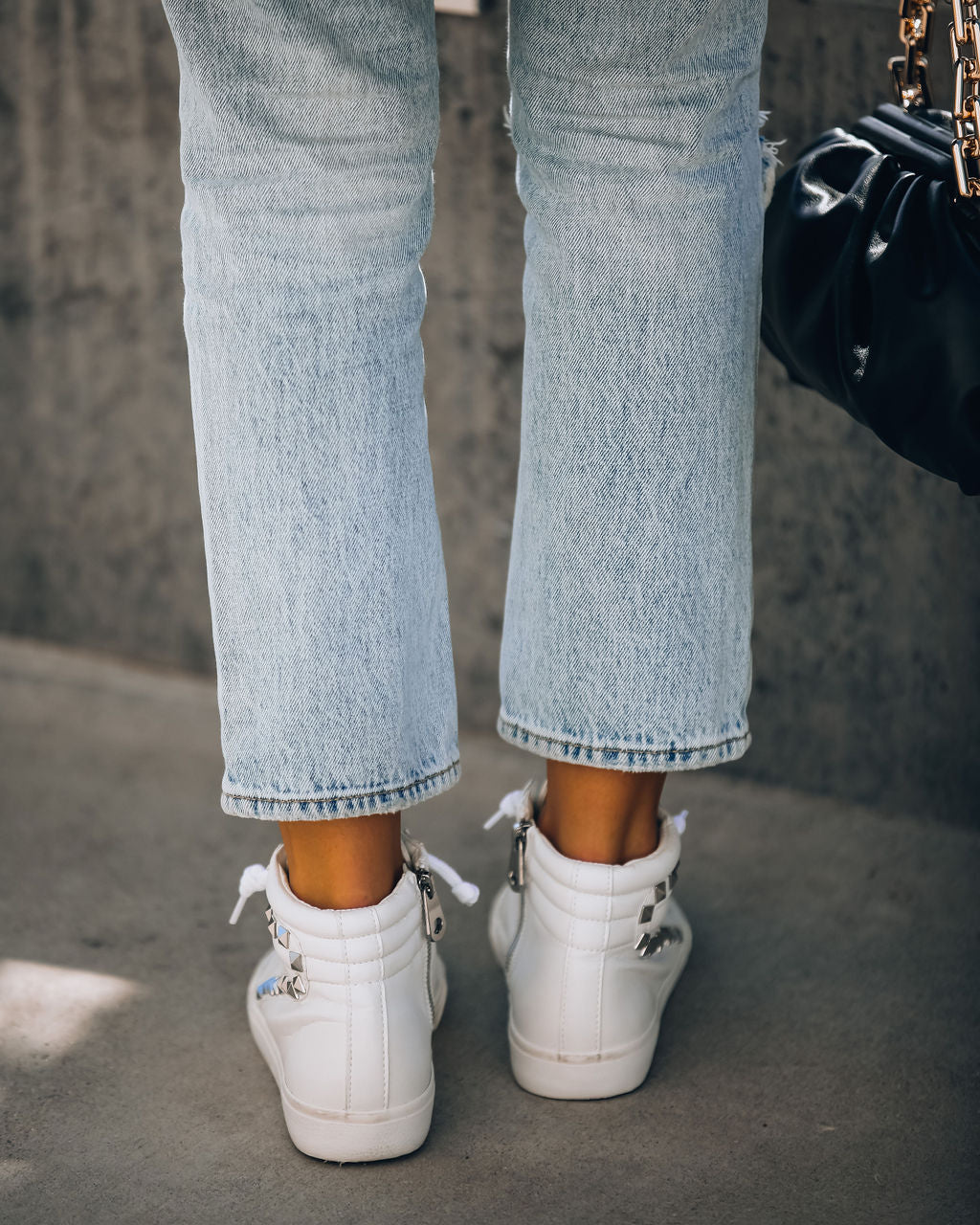 In The Crowd Studded High-Top Sneaker - White Oshnow