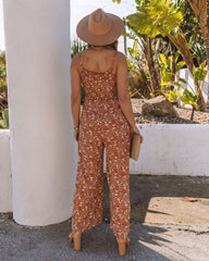 Indiana Pocketed Floral Smocked Jumpsuit - Rust Oshnow