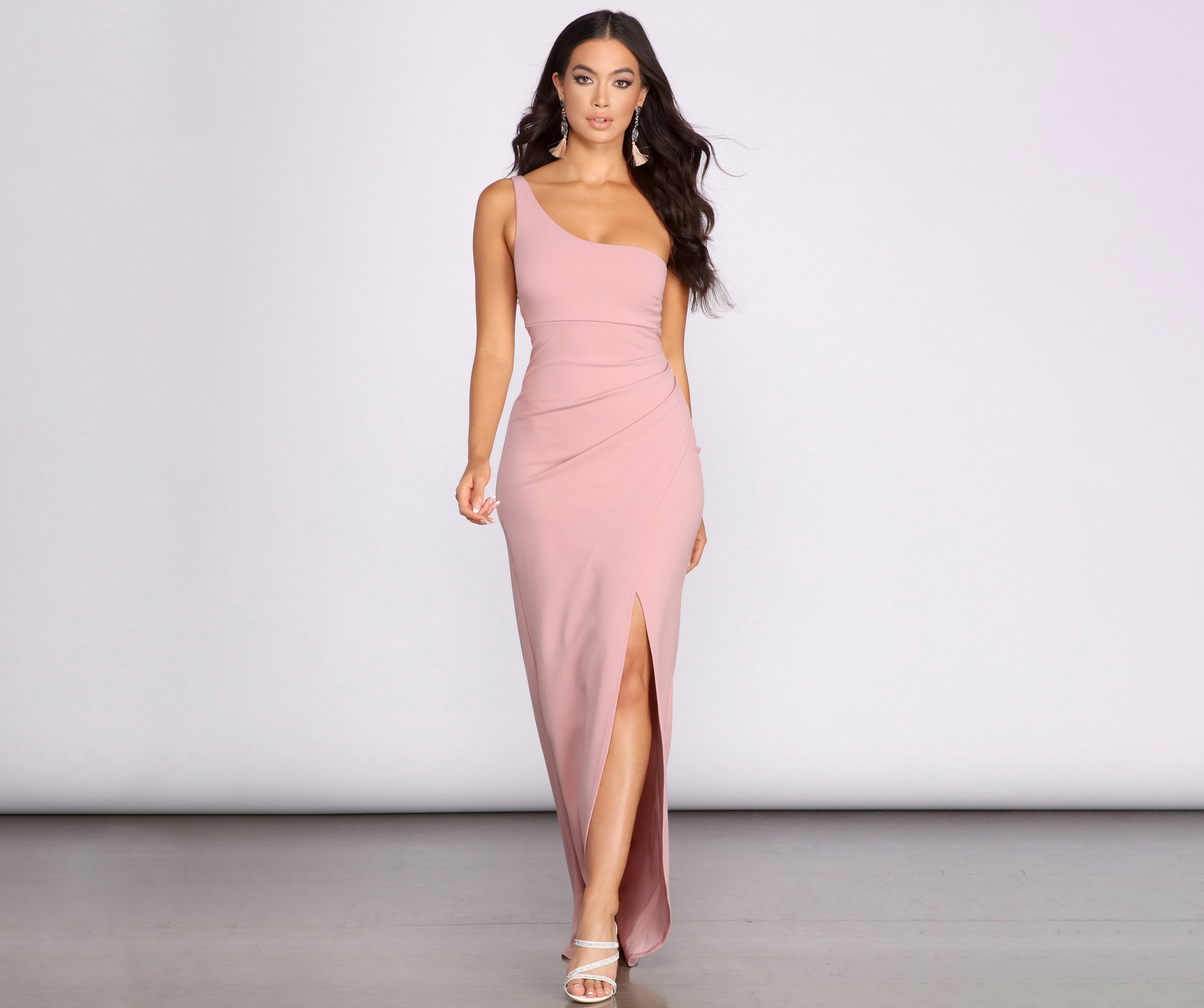 Iris One Shoulder Crepe Dress Oshnow