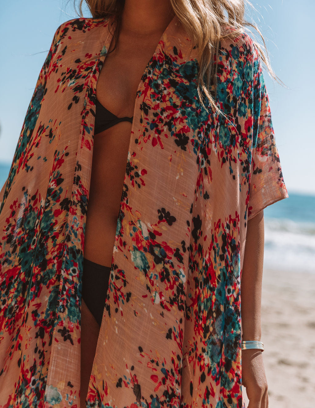 It Just Blooms Kimono - Nude/ Teal Oshnow