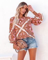 Ivanna Printed Smocked Blouse - Pink Multi Oshnow