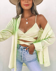 Izabel Spotted Button Down Blouse - Lime Oshnow