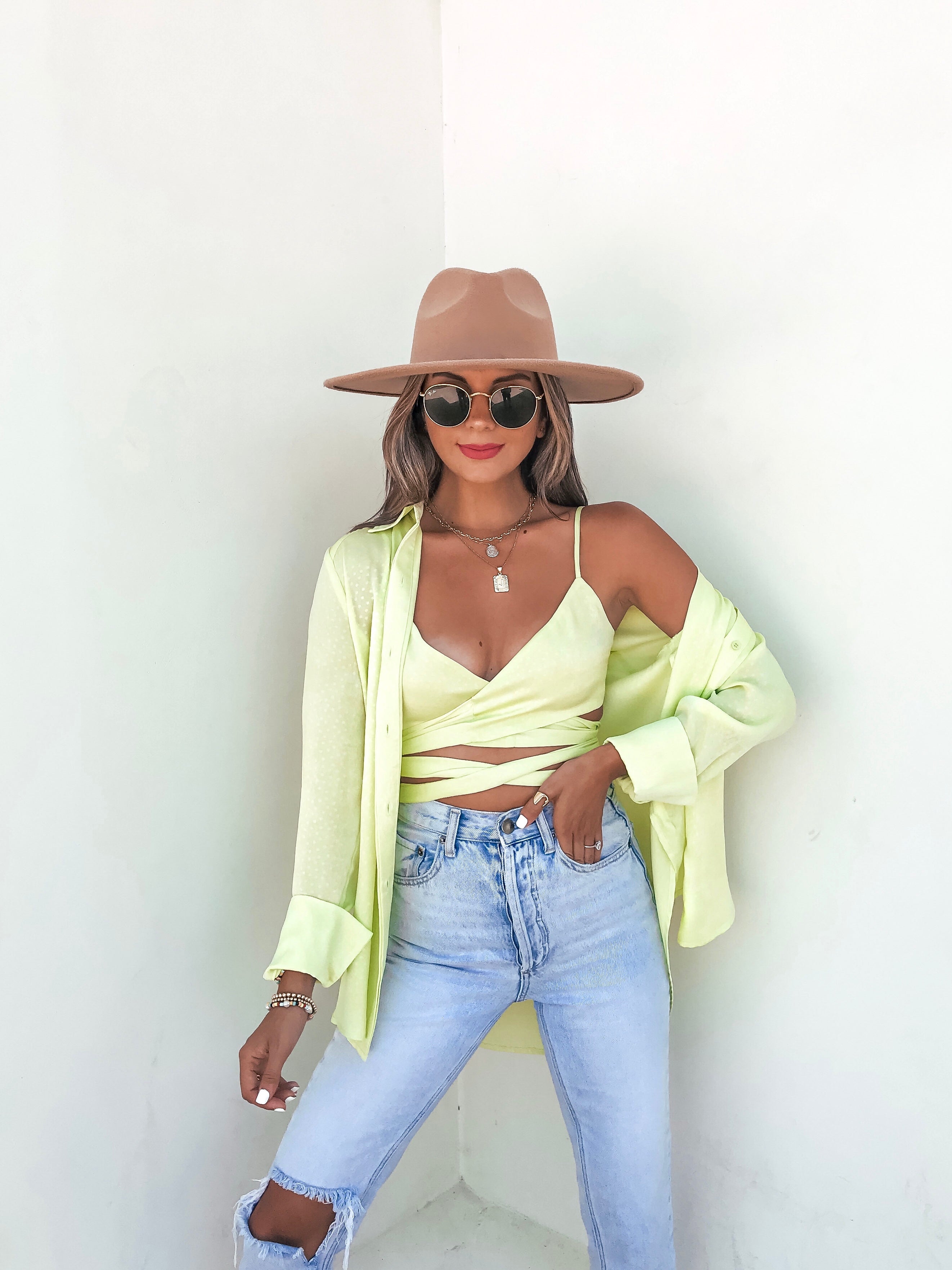 Izabel Spotted Button Down Blouse - Lime Oshnow