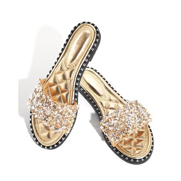 Casual Beaded Flat Slippers