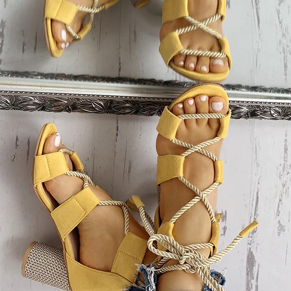 Colourblock Lace-up Chunky Heels Open Toe Sandals