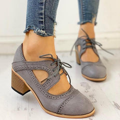 Lace-Up Cut Out Chunky Heels