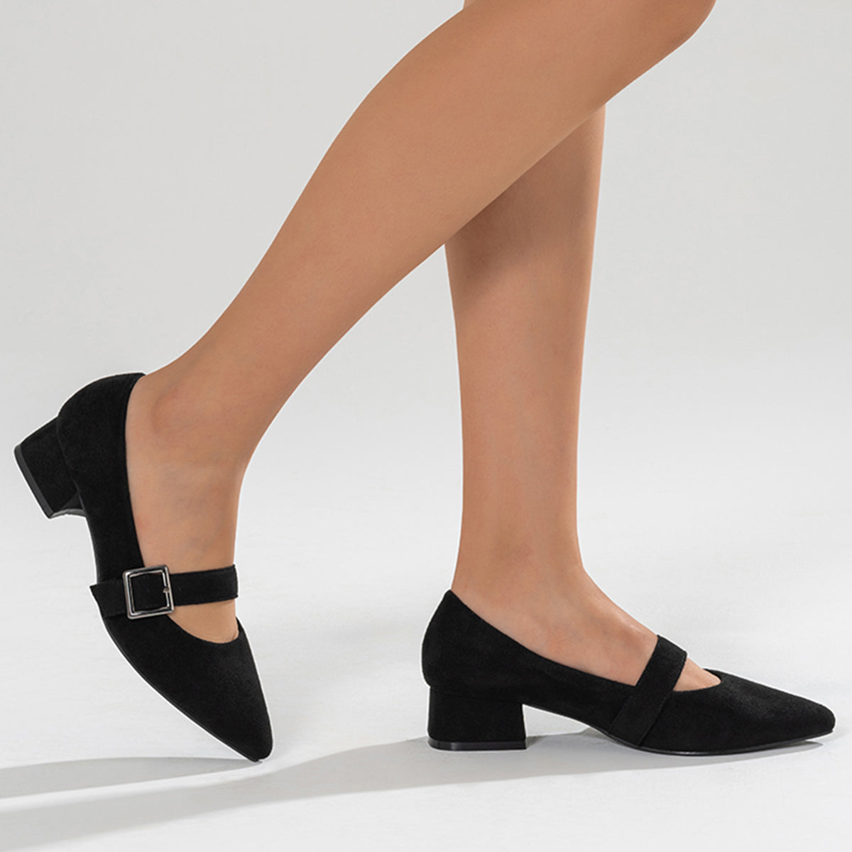Susiecloths Black Mary Jane Dress Shoes Pointy Toe Low Block Heel Pumps ...