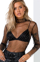 Jane Long Sleeve Sheer Lace Top - Black Oshnow