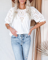 Jazmine Embroidered Eyelet Puff Sleeve Top Oshnow