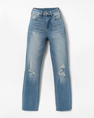 Jeanne High Rise Distressed Slim Straight Denim