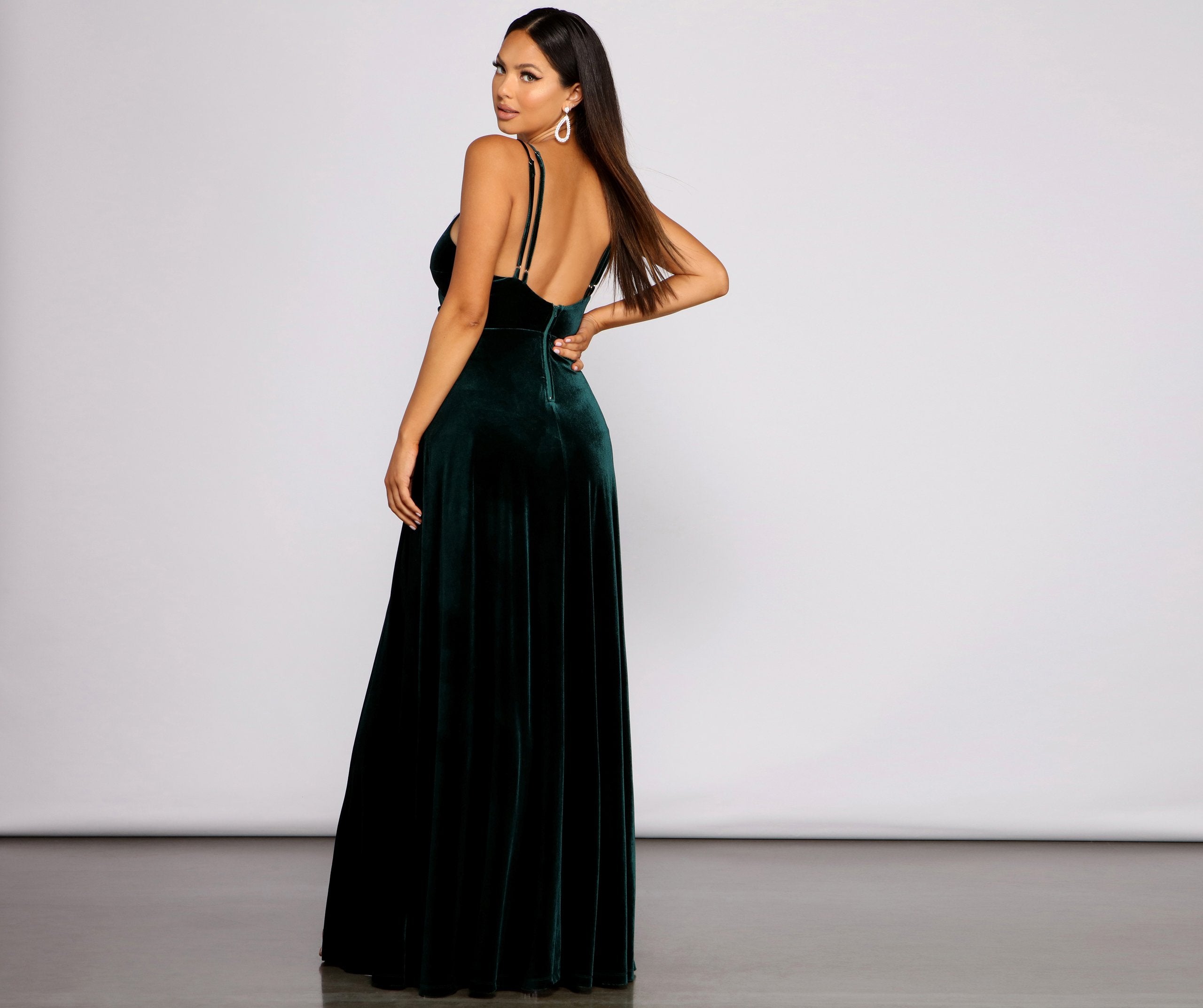 Jen Formal A-Line Velvet Dress Oshnow