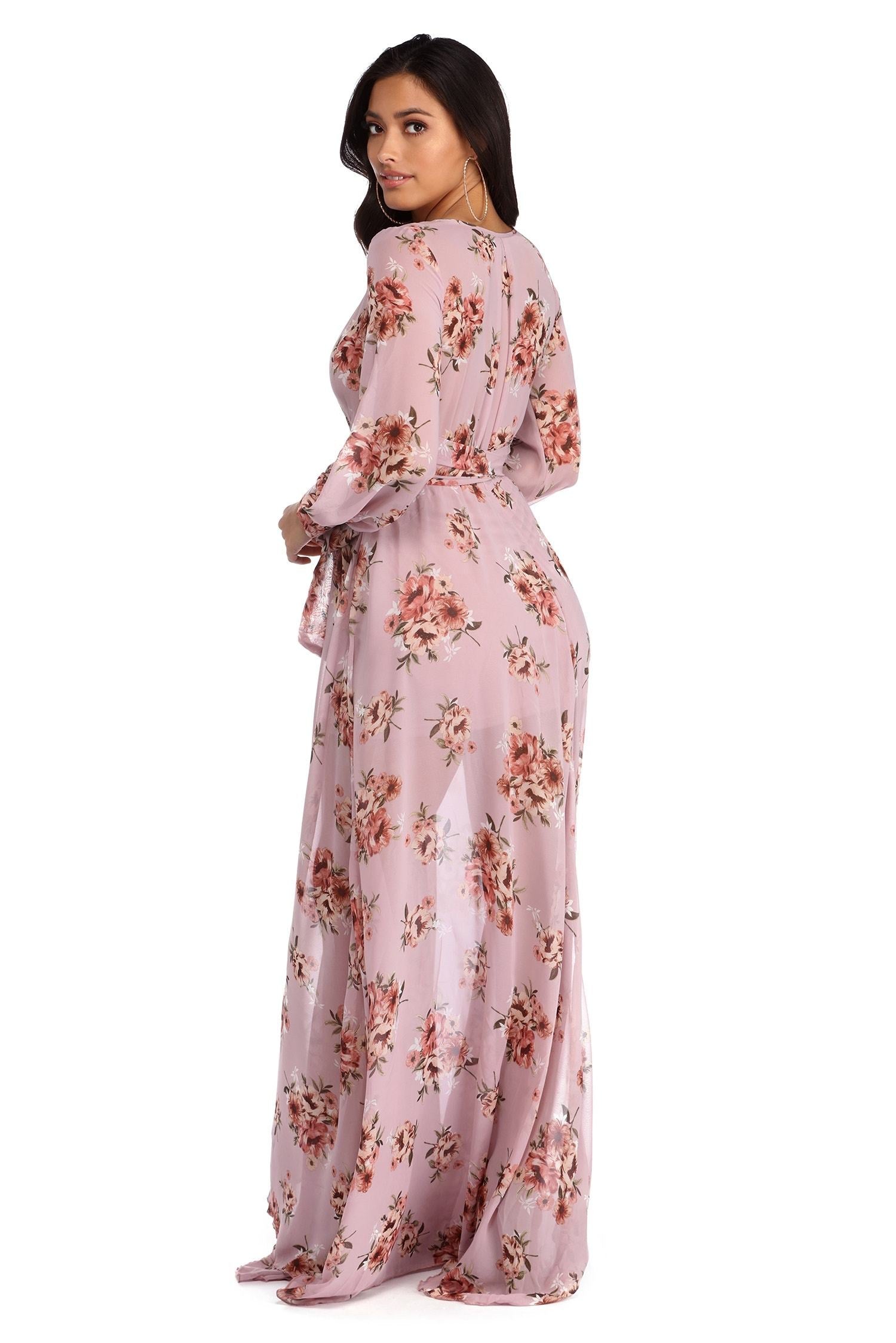 Jennifer Floral Wrap Chiffon Dress Oshnow