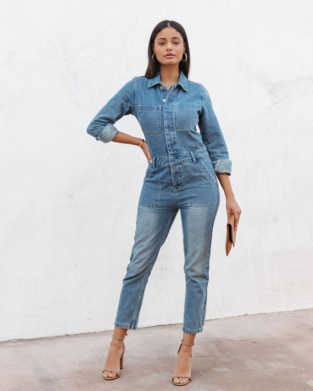 Jenny Pocketed Denim Jumpsuit Oshnow