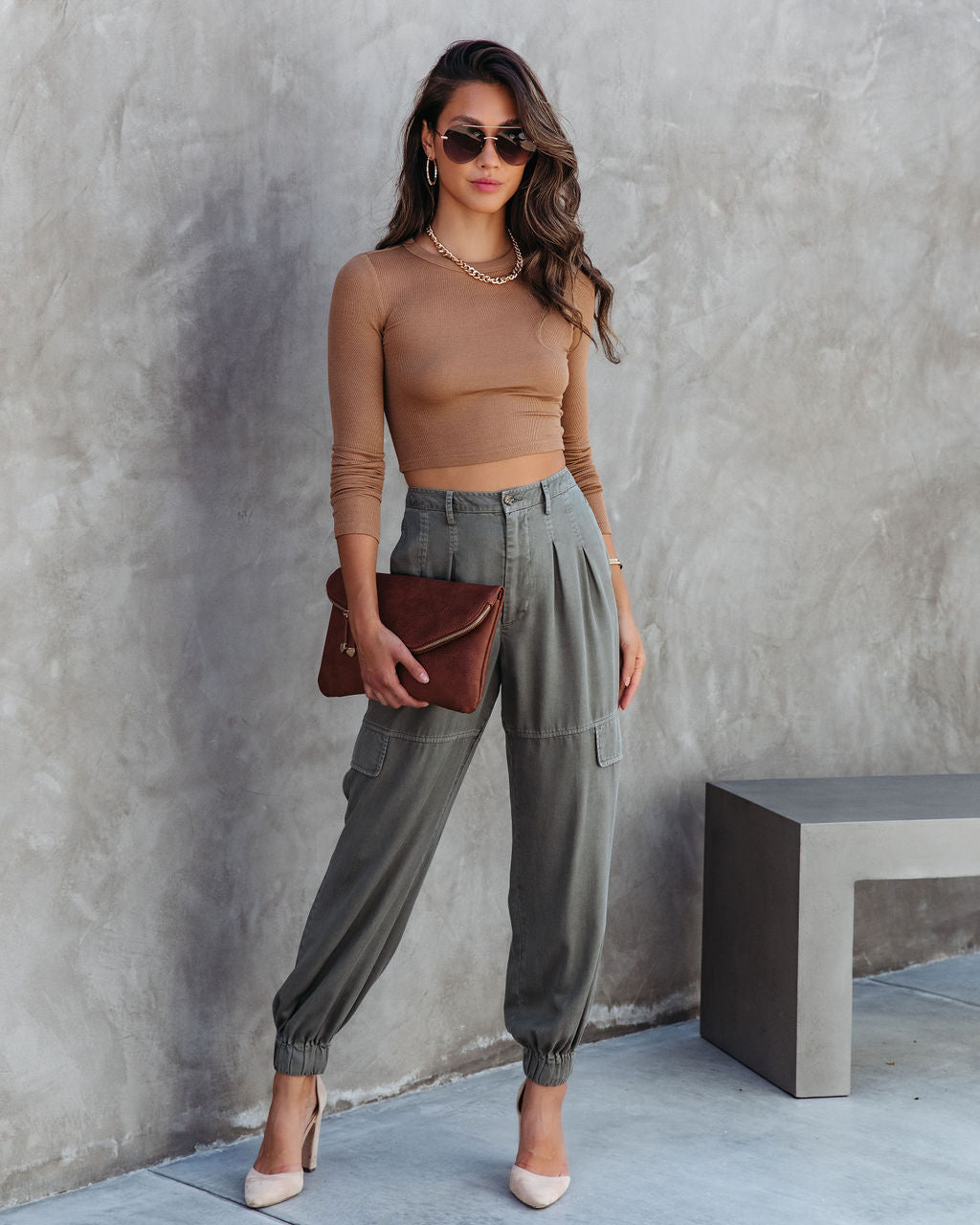 Jillian Tencel Cargo Joggers - Olive Oshnow