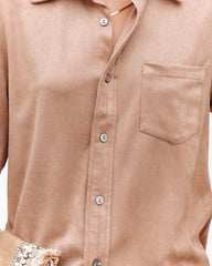 Jinnie Faux Suede Button Down Top - Taupe Oshnow
