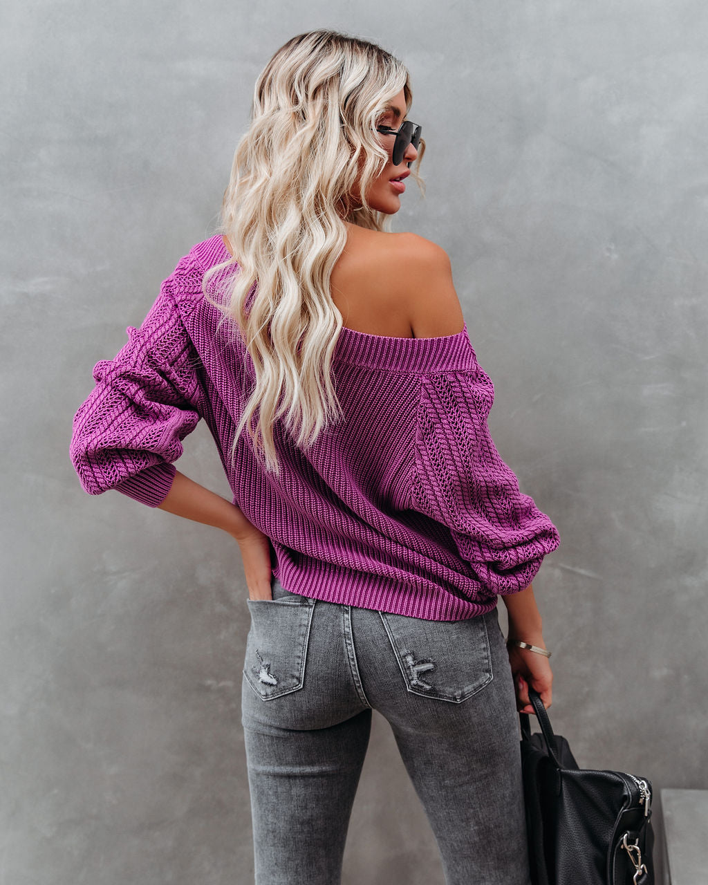 Johanna Cotton Off The Shoulder Sweater - Orchid Oshnow