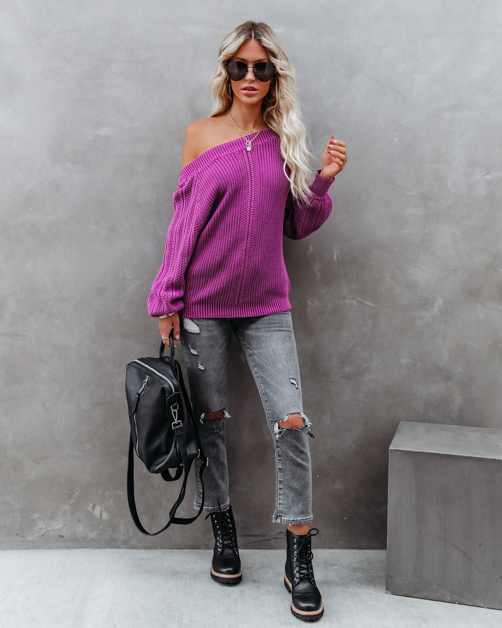 Johanna Cotton Off The Shoulder Sweater - Orchid Oshnow