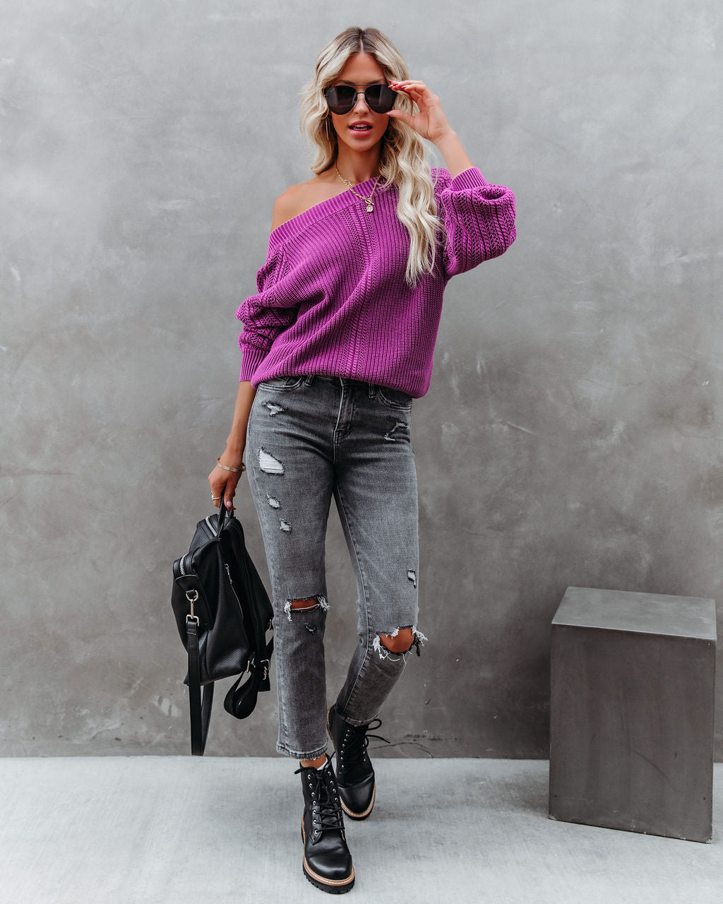 Johanna Cotton Off The Shoulder Sweater - Orchid Oshnow