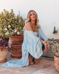 Blue Crush Printed Metallic Duster Kimono - Blush