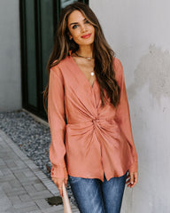 Josephine Satin Collared Twist Blouse - Rust Oshnow