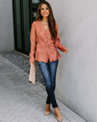 Josephine Satin Collared Twist Blouse - Rust Oshnow